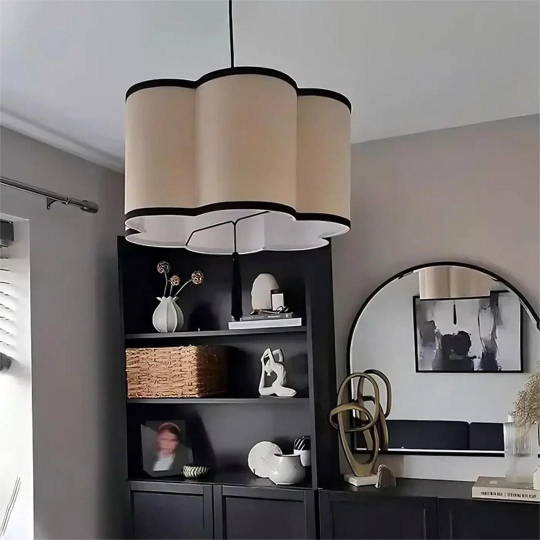Suspension Luminaire Beige Contemporain Tissu Et Noir