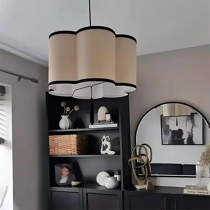 Suspension Luminaire Beige Contemporain Tissu Et Noir