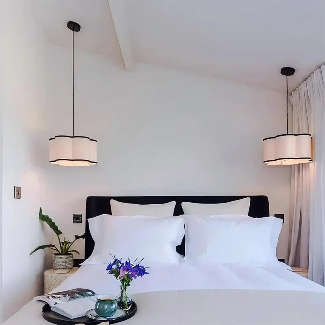 Suspension Luminaire Beige Contemporain Tissu Et Noir