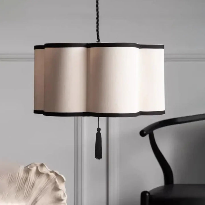 Suspension Luminaire Beige Contemporain Tissu Et Noir