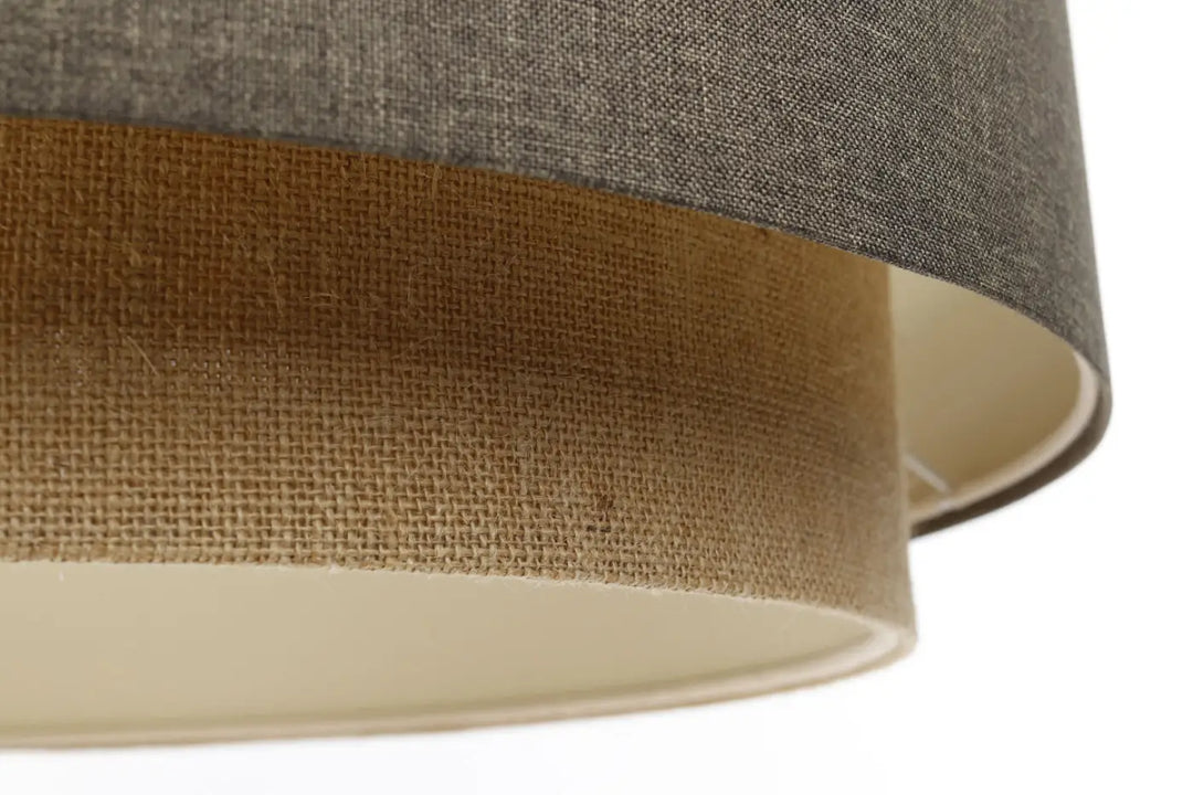 Suspension luminaire doblo boho elegant beige avec abat-jour bicolore en tissu gris texturé et toile de jute naturelle