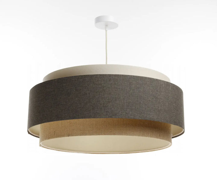 Suspension luminaire doblo boho elegant avec abat-jour en tissu beige et gris graphite au design minimaliste moderne