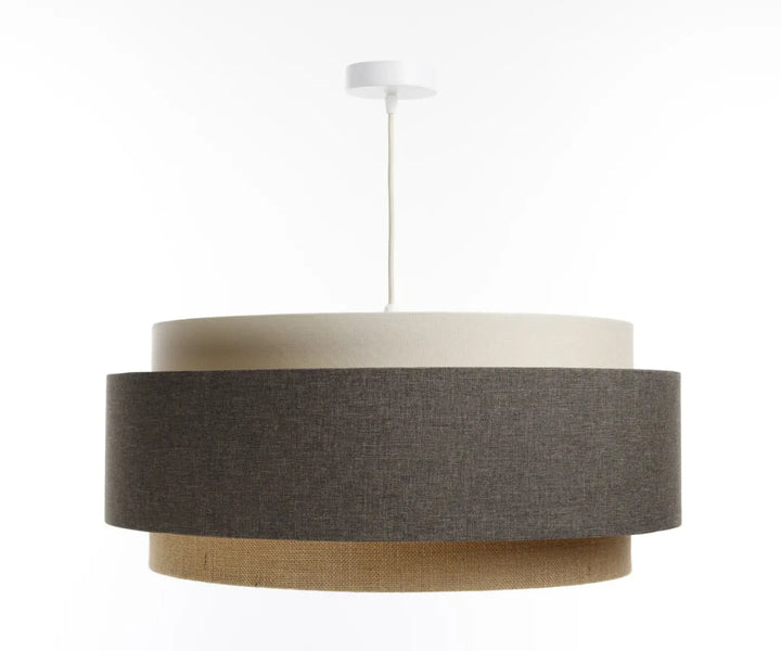 Suspension luminaire doblo boho elegant avec abat-jour en tissu texturé gris charbon beige crème ecru