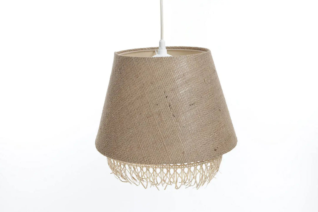 Suspension luminaire beige en toile de jute avec détail tressé décoratif sensei rattan