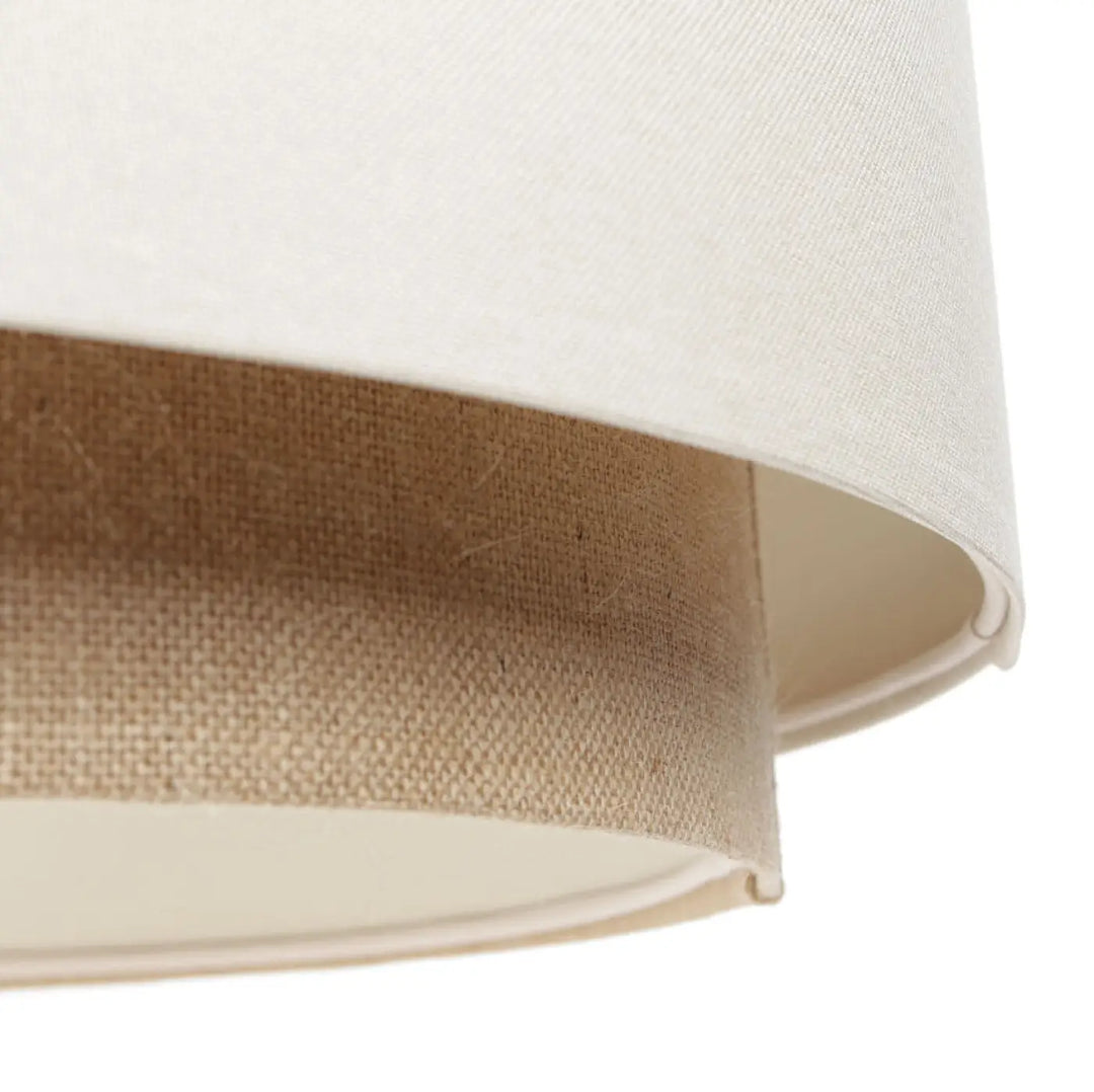 Suspension luminaire doblo boho beige avec abat-jour en lin crème et bordure en jute naturel bohème chic