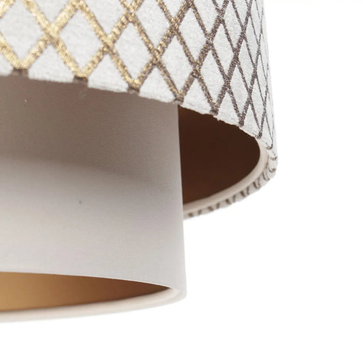 Suspension luminaire doblo blanc crème avec abat-jour blanc à motif géométrique diamant doré et argenté