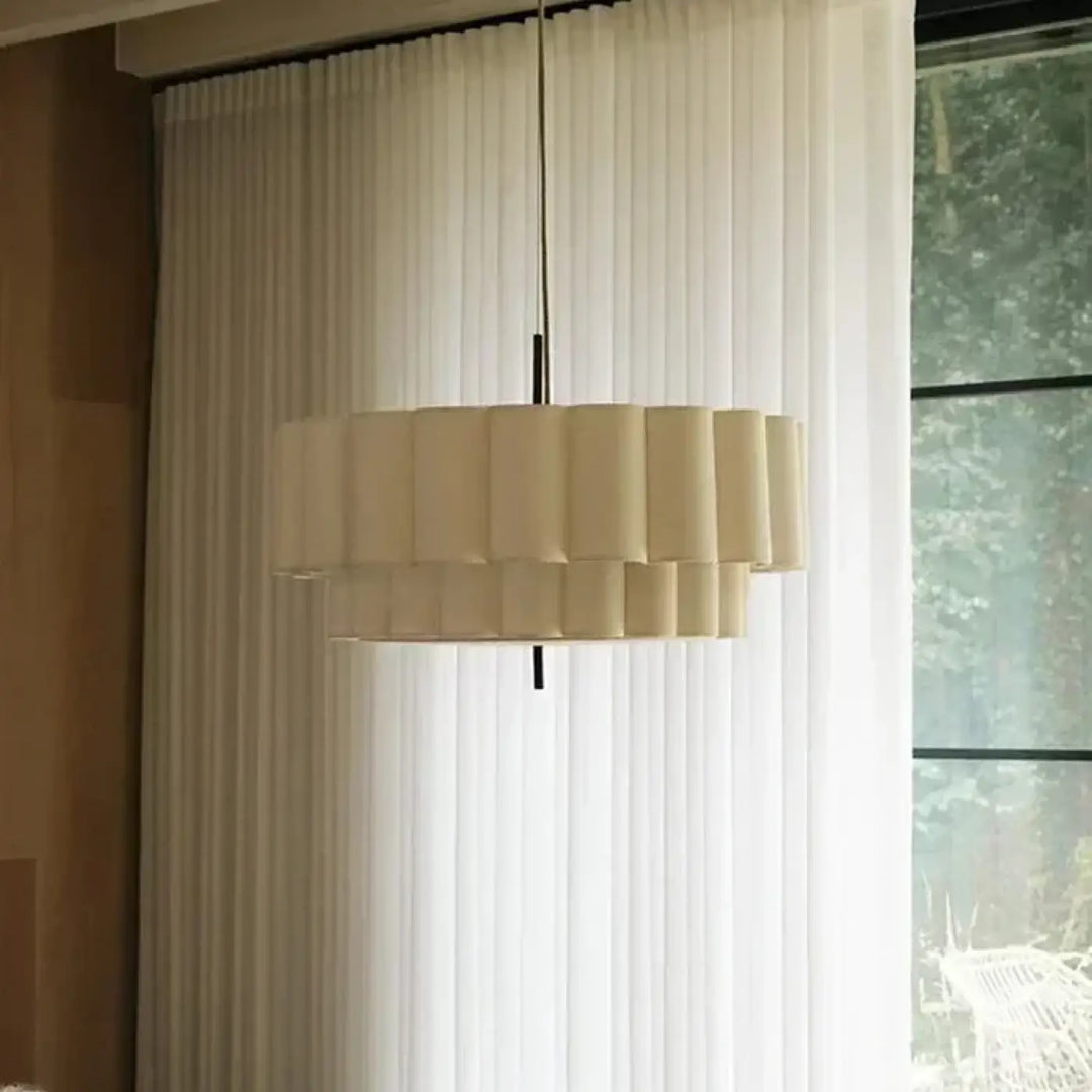 Suspension luminaire blanc crème en forme de cannelé moderne

