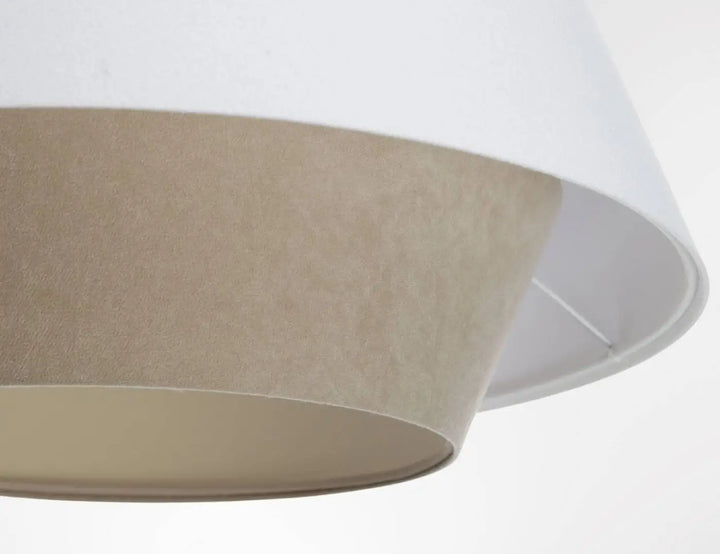 Suspension luminaire doblo avec abat-jour conique bicolore blanc lisse extérieur et crème texturé intérieur