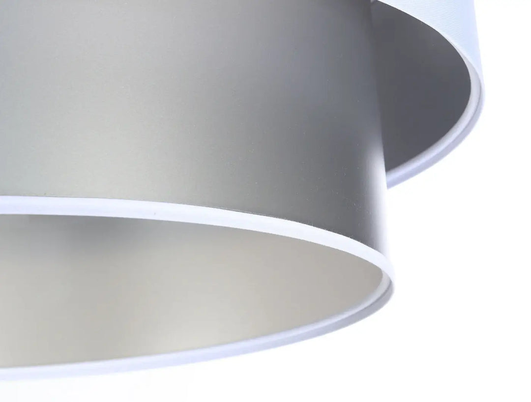 Suspension luminaire duo blanc argent avec design moderne et abat-jour cylindrique gris mat et intérieur blanc