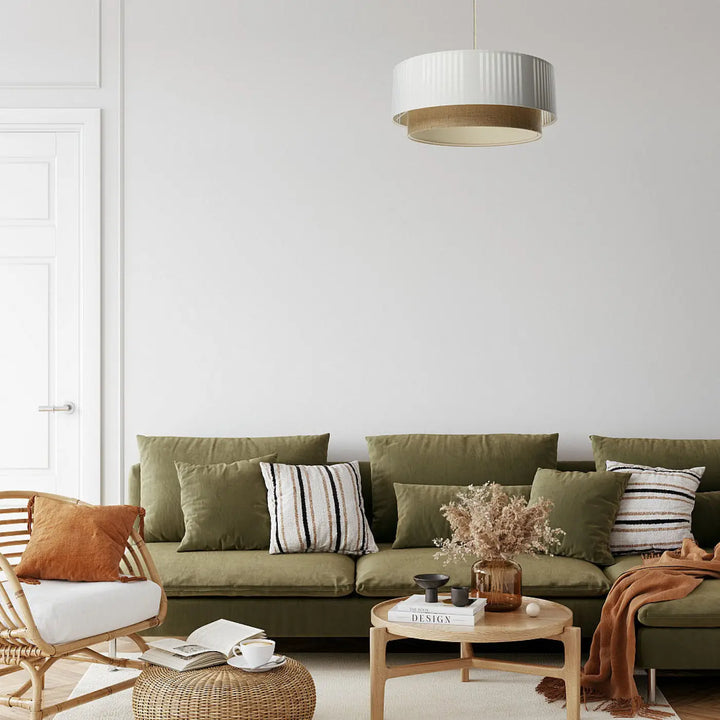 Suspension luminaire blanche en bois et blanc à surface nervurée design duo lami line pour éclairage intérieur élégant