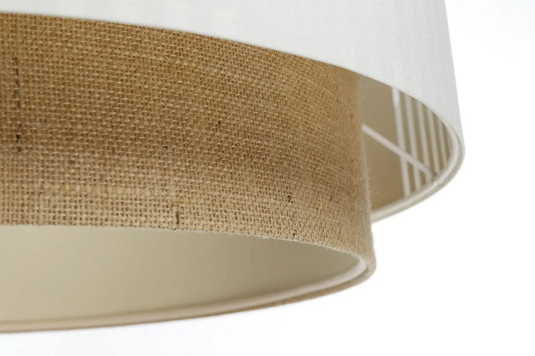 Suspension luminaire blanche duo lami line avec abat-jour plissé blanc et doublure intérieure beige