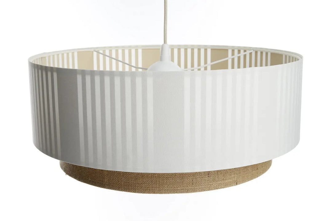 Suspension luminaire blanche duo lami line avec abat-jour blanc plissé et base en jute naturel
