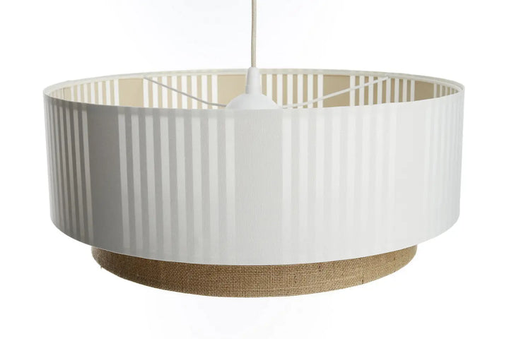 Suspension luminaire blanche duo lami line avec abat-jour blanc plissé et base en jute naturel