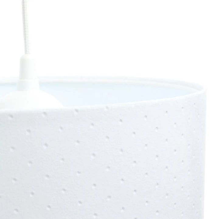 Suspension luminaire blanche classic jasmin avec abat-jour cylindrique blanc à texture fine et lumière douce diffuse