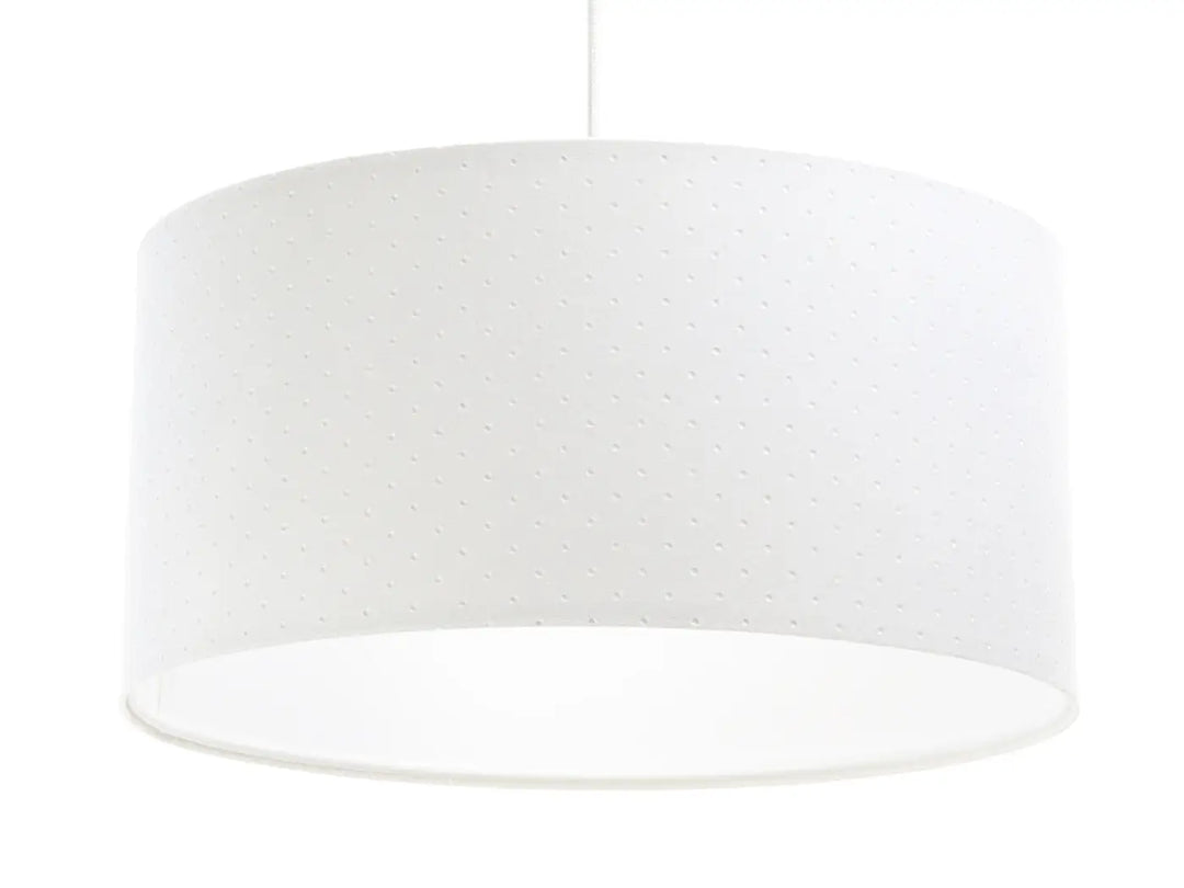 Suspension luminaire blanche classique jasmin avec abat-jour cylindrique blanc à texture subtilement pointillée