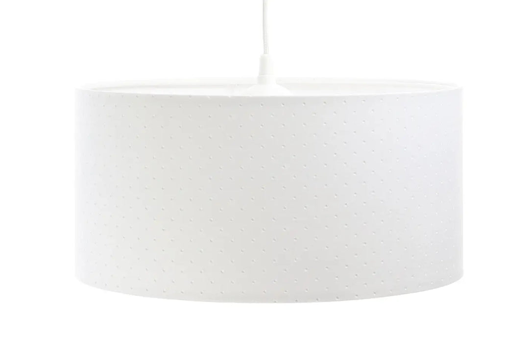 Suspension luminaire blanche classique jasmin avec abat-jour cylindrique blanc à texture ponctuée subtile
