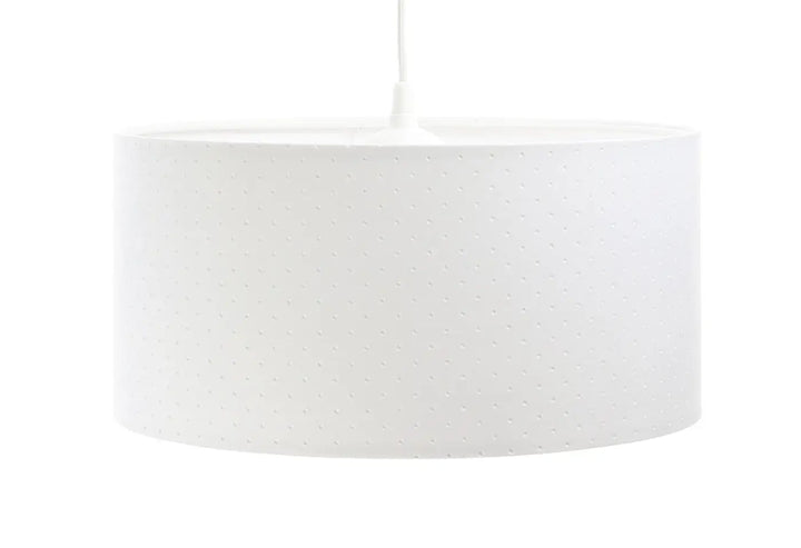 Suspension luminaire blanche classique jasmin avec abat-jour cylindrique blanc à texture ponctuée subtile