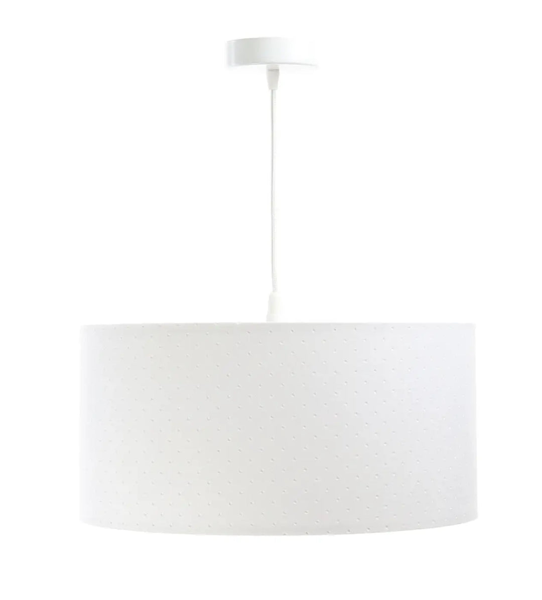 Suspension luminaire blanche cylindrique en tissu texturé avec motif à petits points pour éclairage intérieur classique jasmin blanc
