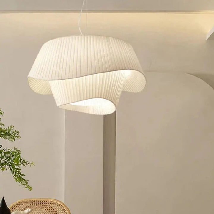 Suspension Luminaire Blanche Au Design Moderne En Tissu Blanc