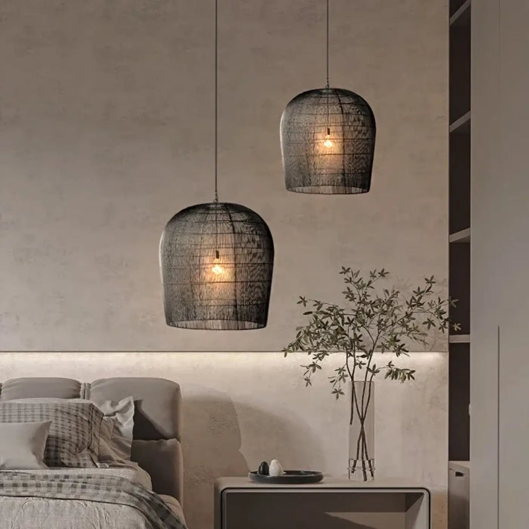 Suspension luminaire blanche en fil tissé au style moderne