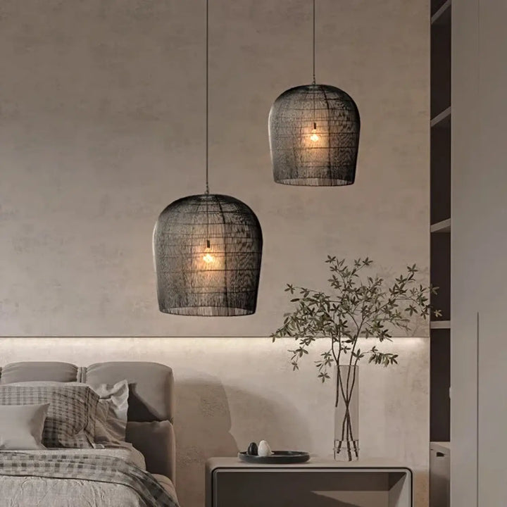 Suspension luminaire blanche en fil tissé au style moderne