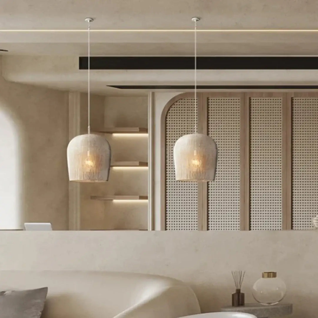 Suspension luminaire blanche en fil tissé au style moderne