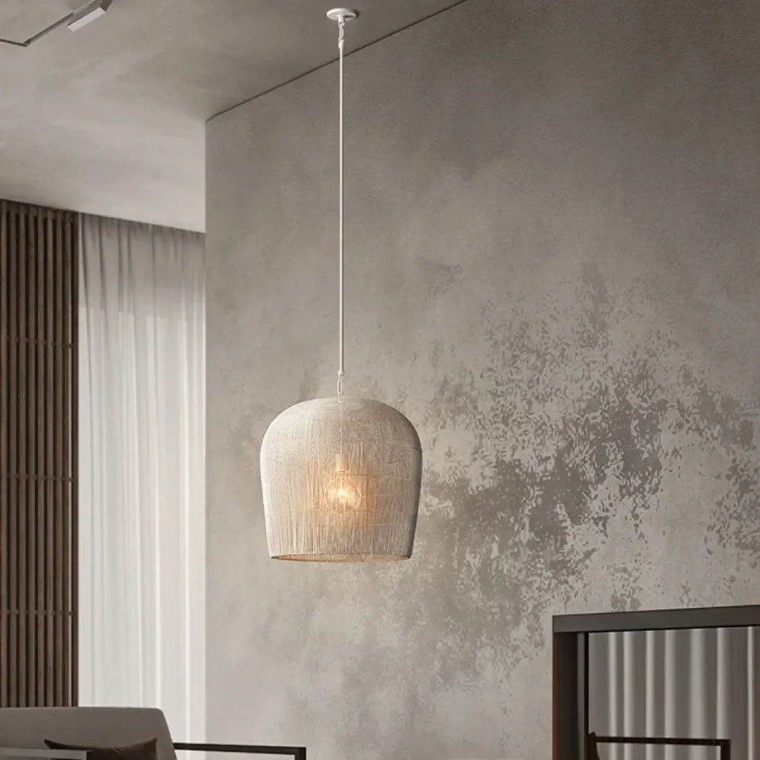 Suspension luminaire blanche en fil tissé au style moderne