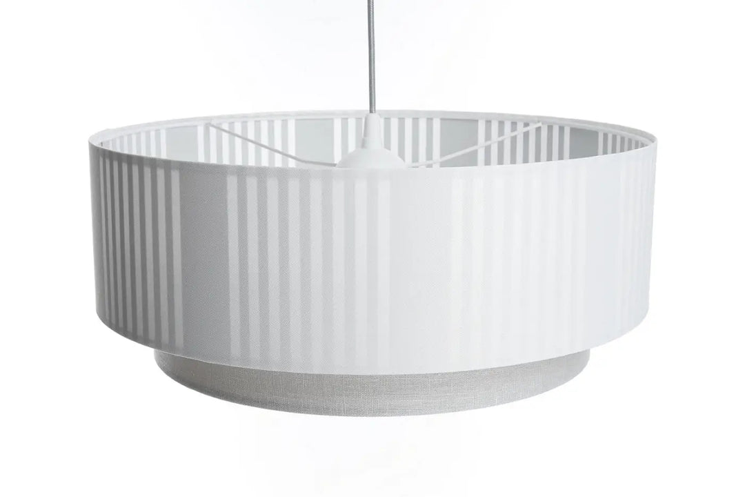 Suspension luminaire blanche cylindrique avec texture nervurée verticale et base texturée duo lami line blanc gris