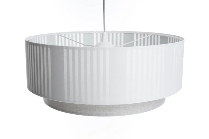 Suspension luminaire blanche cylindrique avec texture nervurée verticale et base texturée duo lami line blanc gris