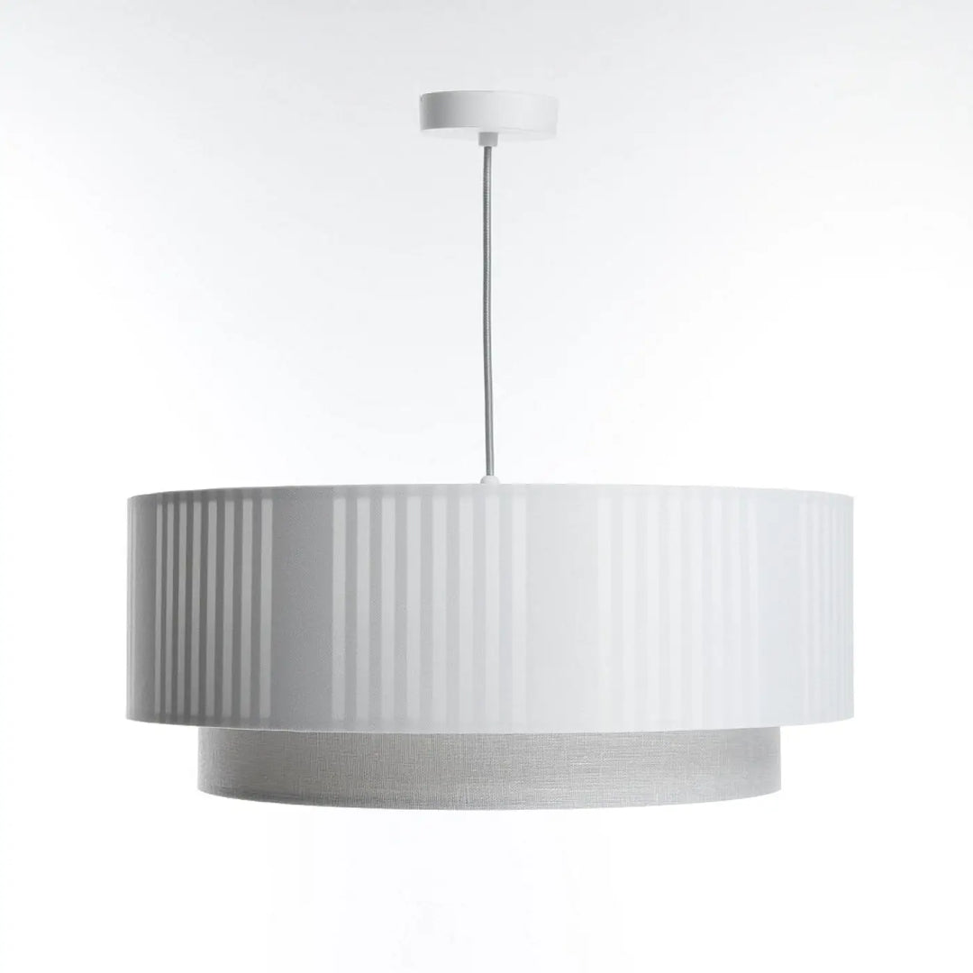 Suspension luminaire blanche duo lami line avec abat-jour en tissu côtelé blanc et chaîne métallique élégante