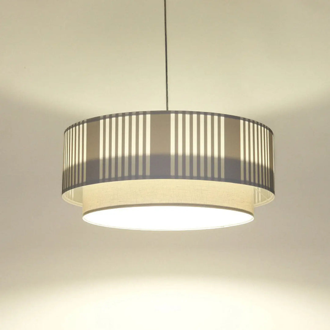 Suspension luminaire duo lami line blanche et grise avec design cylindrique à deux niveaux et rayures verticales