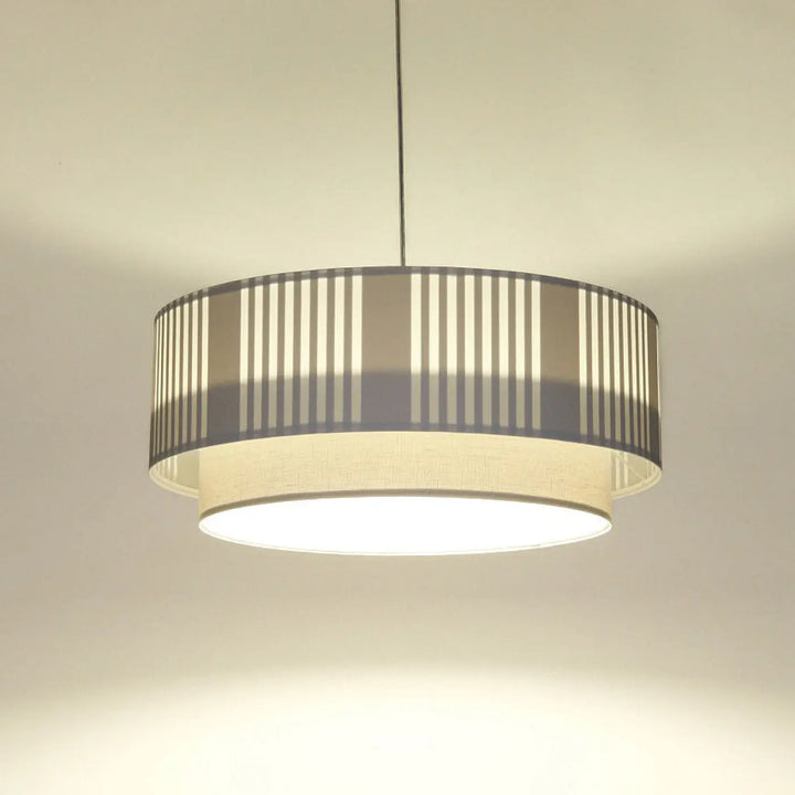 Suspension luminaire duo lami line blanche et grise avec design cylindrique à deux niveaux et rayures verticales