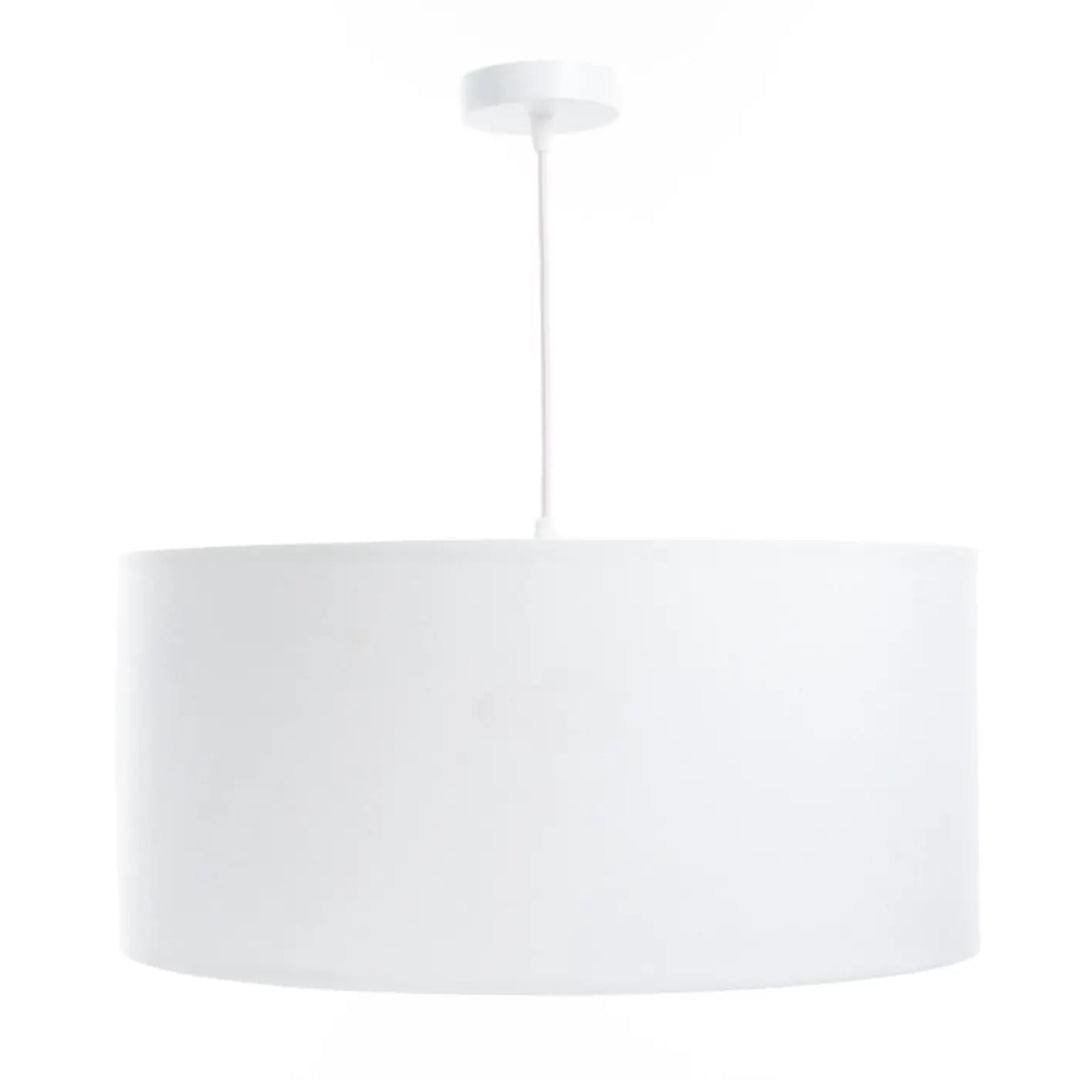 Suspension luminaire blanche cylindrique en tissu mat avec montage au plafond assorti pour éclairage intérieur