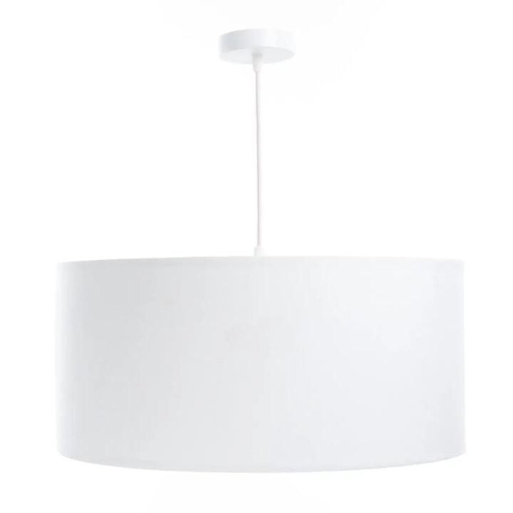 Suspension luminaire blanche cylindrique en tissu mat avec montage au plafond assorti pour éclairage intérieur