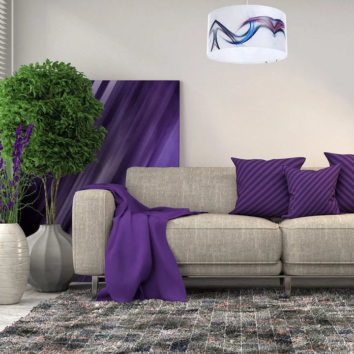 Suspension luminaire blanche moderne avec design abstrait tourbillonnant bleu et violet multicolore pour intérieur élégant
