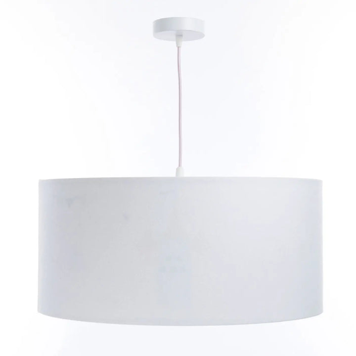 Suspension luminaire blanche cylindrique avec abat-jour en tissu mat blanc et fixation de plafond assortie sweet dreams classic