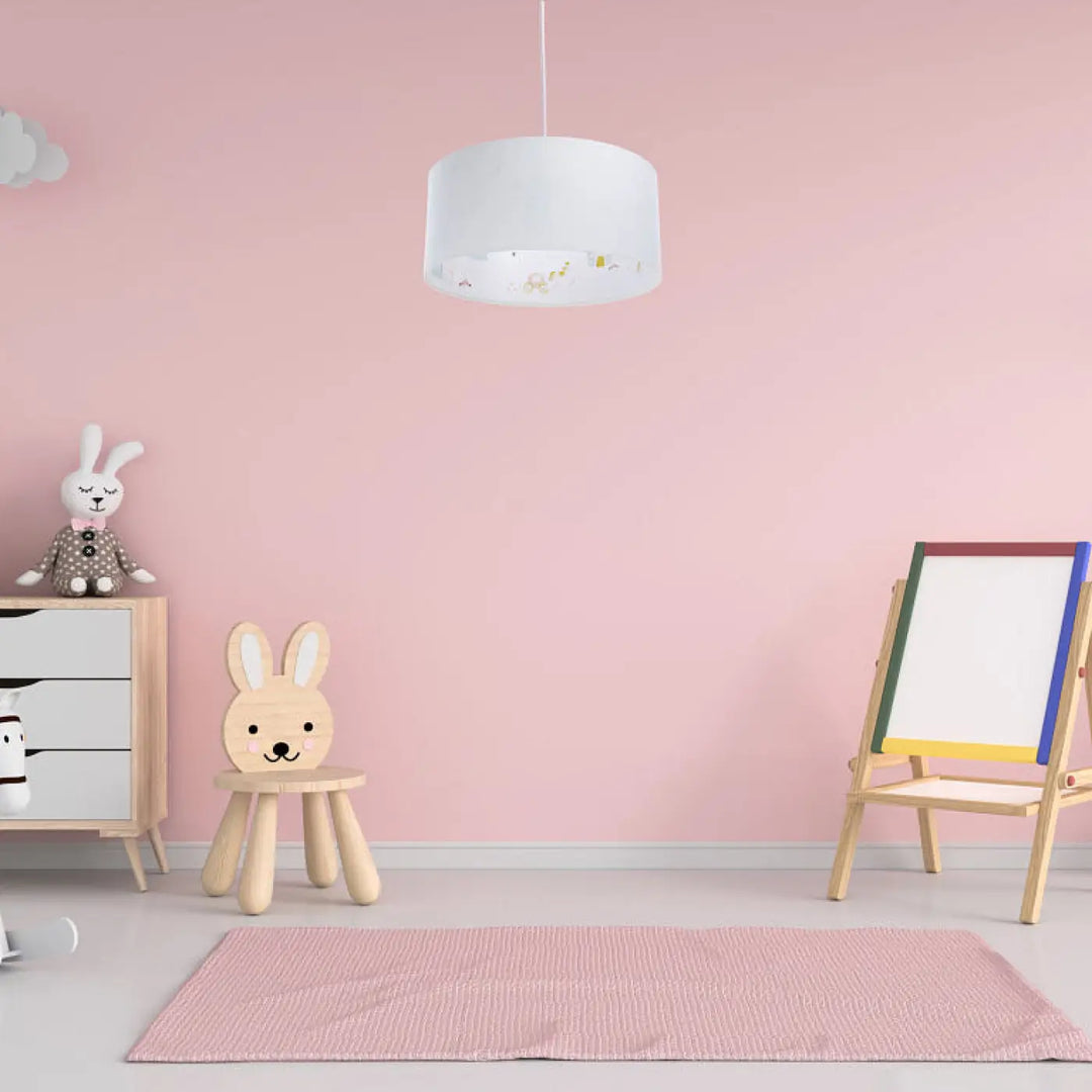 Suspension luminaire blanche cylindrique en tissu blanc avec motifs floraux subtils modele sweet dreams classic rose blanc