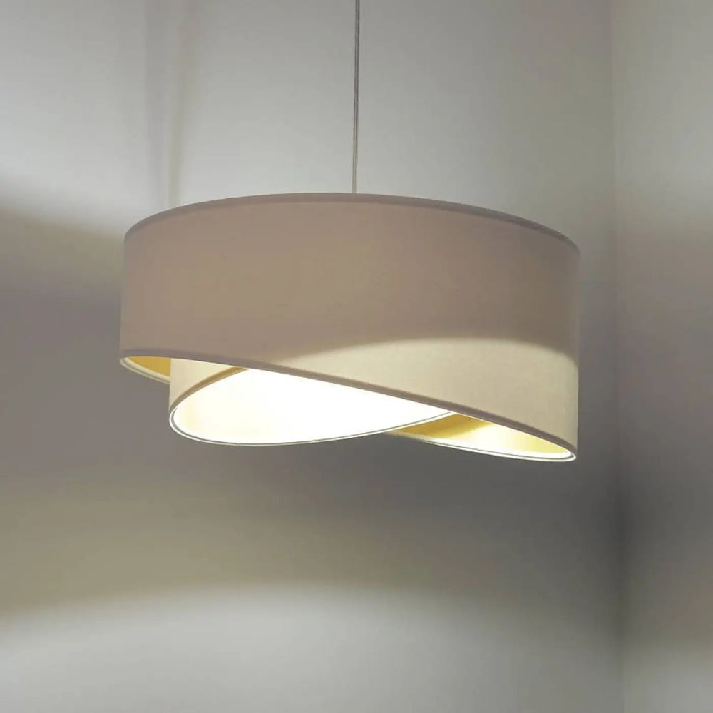 Suspension luminaire blanche beige cylindrique galaxi auric avec intérieur doré subtil et lumière douce diffusée