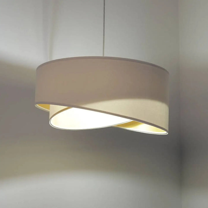 Suspension luminaire blanche beige cylindrique galaxi auric avec intérieur doré subtil et lumière douce diffusée