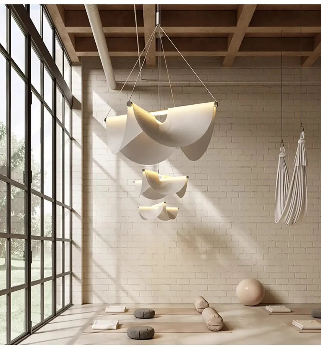 Suspension luminaire blanche en tissu pour salle à manger moderne