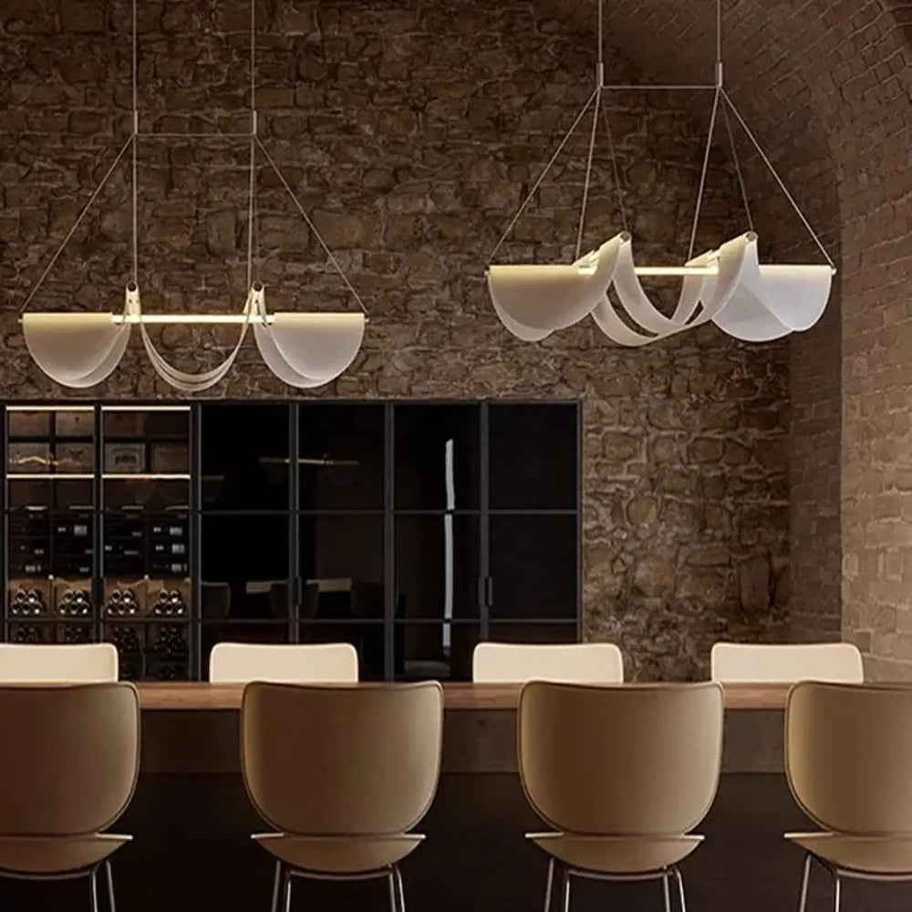 Suspension luminaire blanche en tissu pour salle à manger moderne