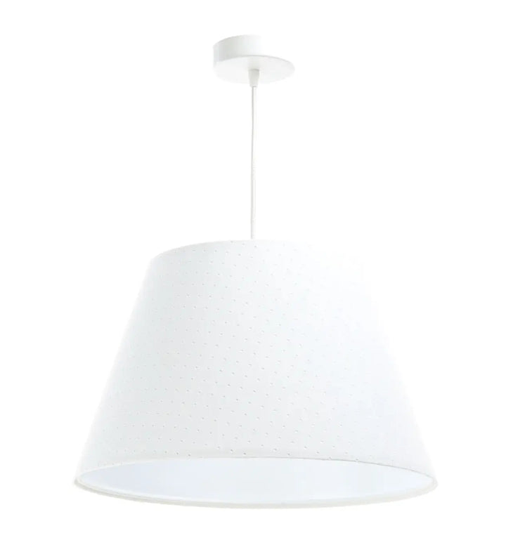 Suspension luminaire blanche bell jasmin avec abat-jour conique en tissu texturé et support de plafond blanc élégant