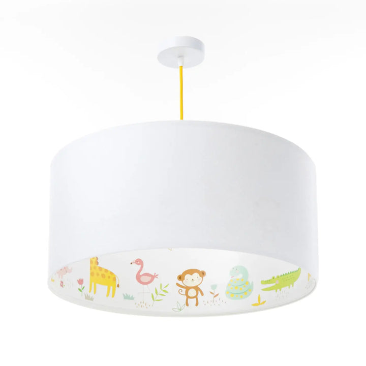 Suspension luminaire blanc avec motif aux adorables animaux safari en couleurs pastel pour chambre d’enfant