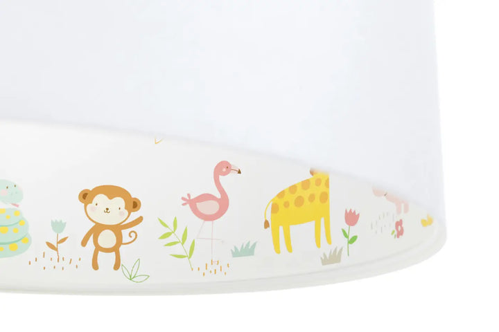 Suspension luminaire blanc avec abat-jour de nurserie aux adorables animaux au design pastel charmant