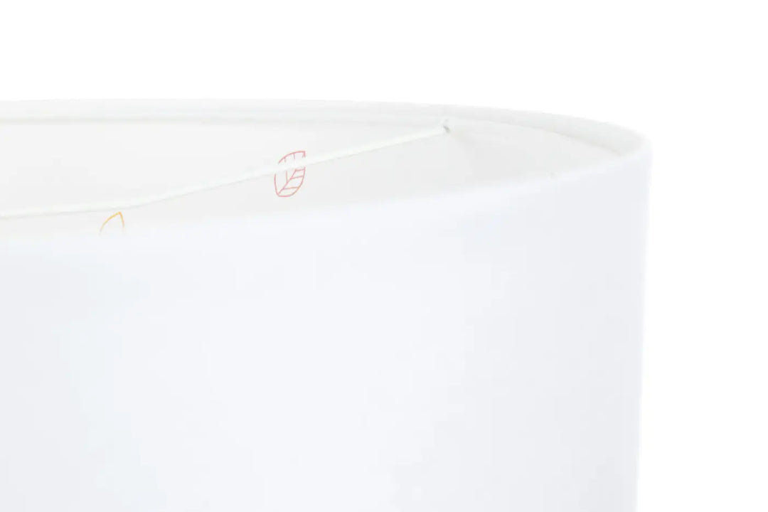Suspension luminaire sweet dreams blanc avec abat-jour cylindrique blanc brodé de feuilles dorées aux adorables animaux