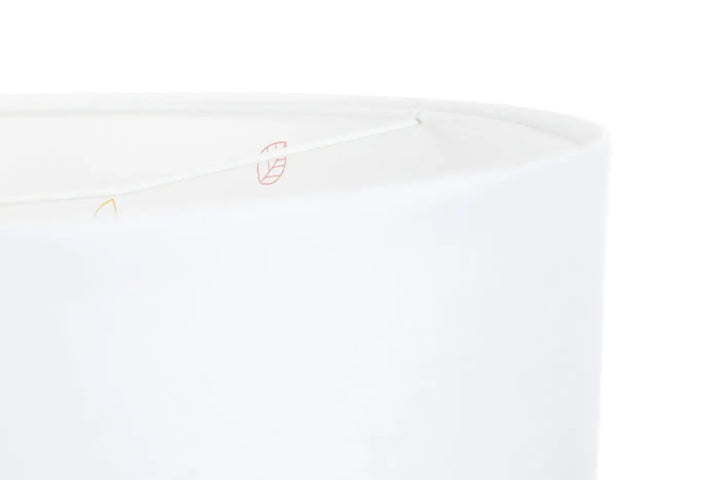 Suspension luminaire sweet dreams blanc avec abat-jour cylindrique blanc brodé de feuilles dorées aux adorables animaux
