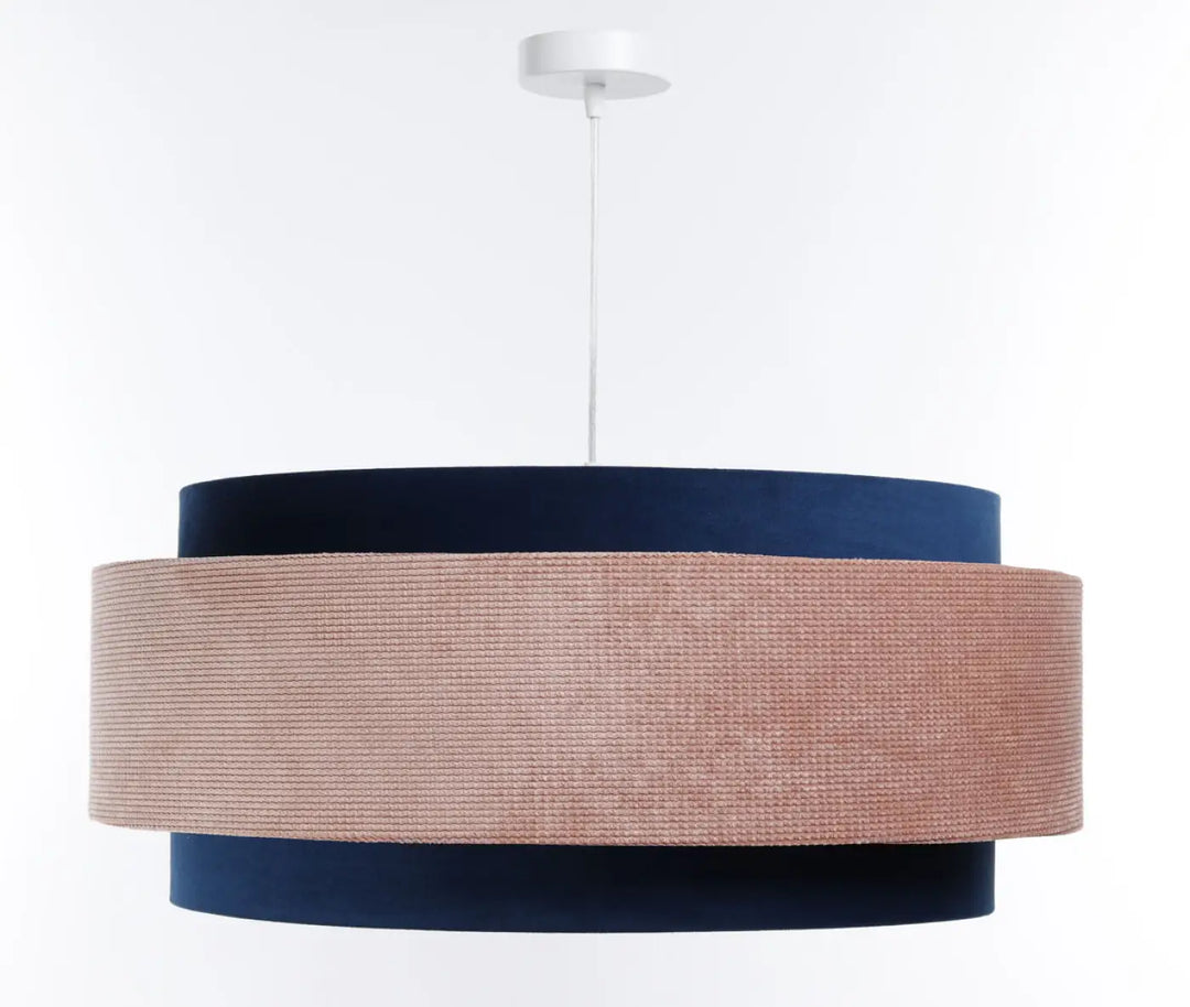 Suspension luminaire doblo classic avec abat-jours en tissu tissé bleu marine et rose pâle, style moderne à étages