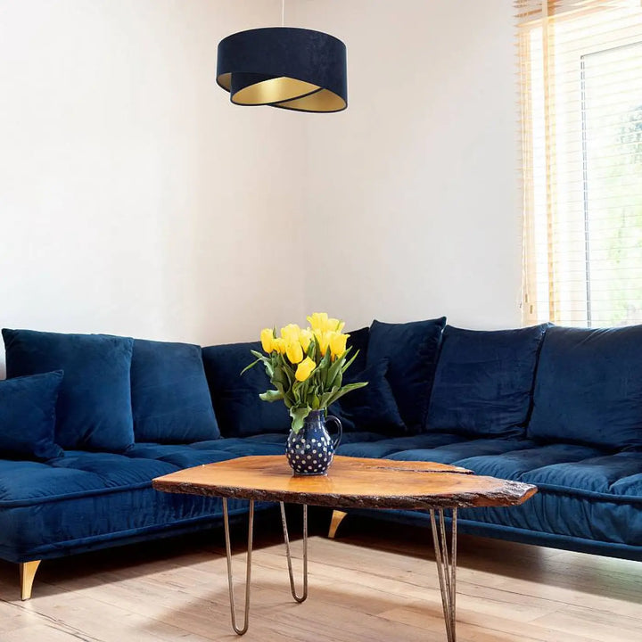 Suspension luminaire galaxy auric en bleu marine avec structure velours bleu marine et design moderne élégant