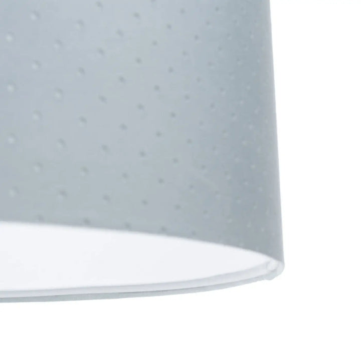 Suspension luminaire classique jasmin avec abat-jour perforé gris mat à motif de points bleu pastel et blanc