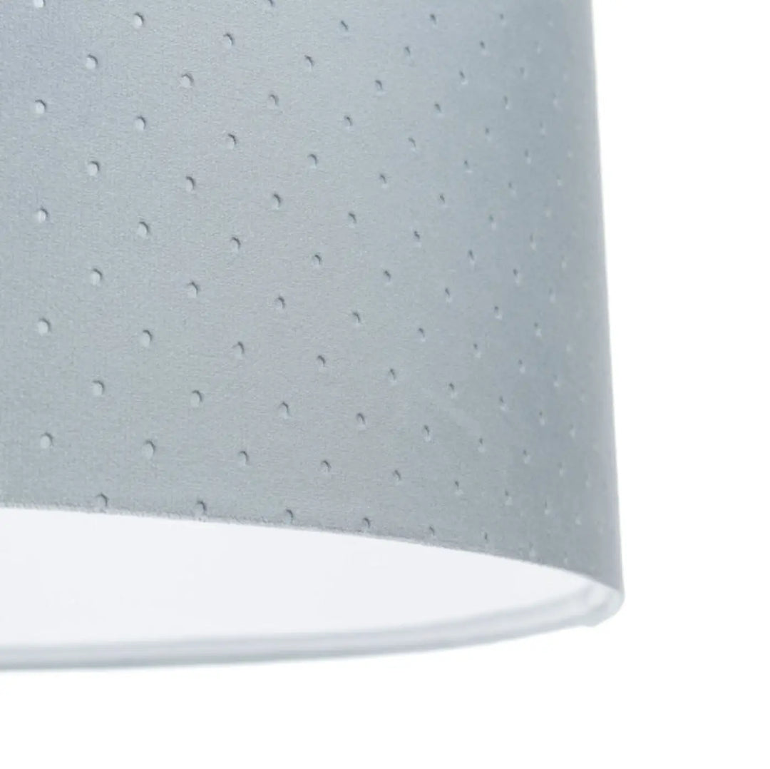 Suspension luminaire classic jasmin bleu pastel avec abat-jour gris perforé finition mate et trous circulaires uniformes